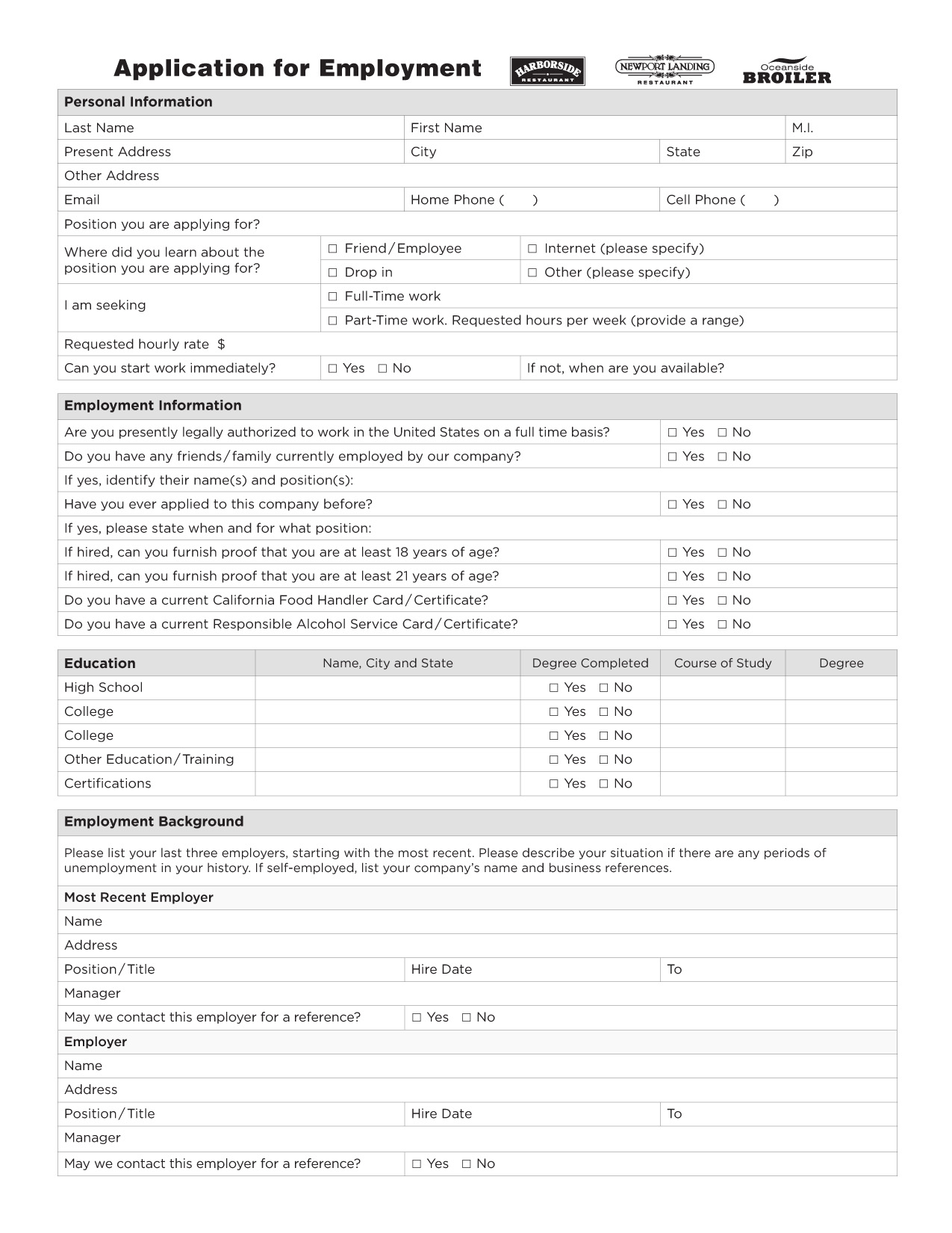 Employee Application Page 2