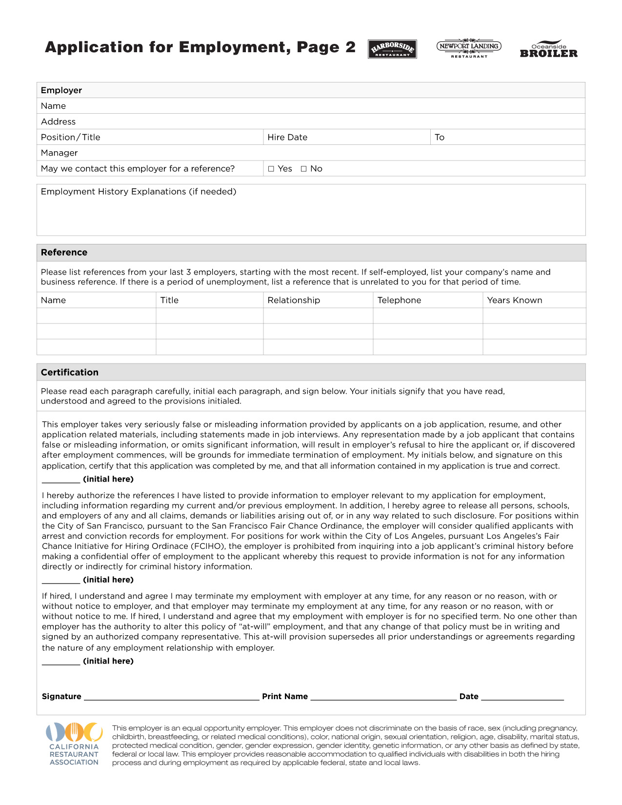 Employee Application Page 2