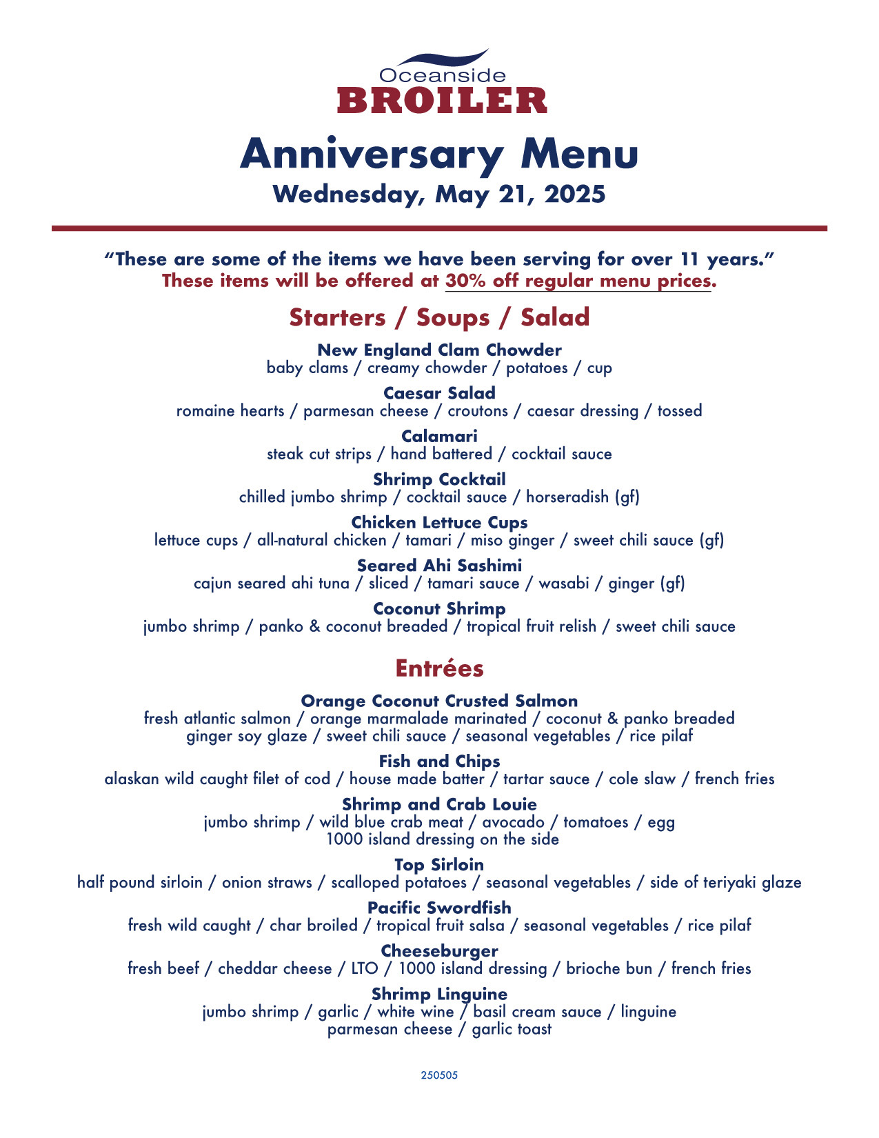 Anniversary Menu