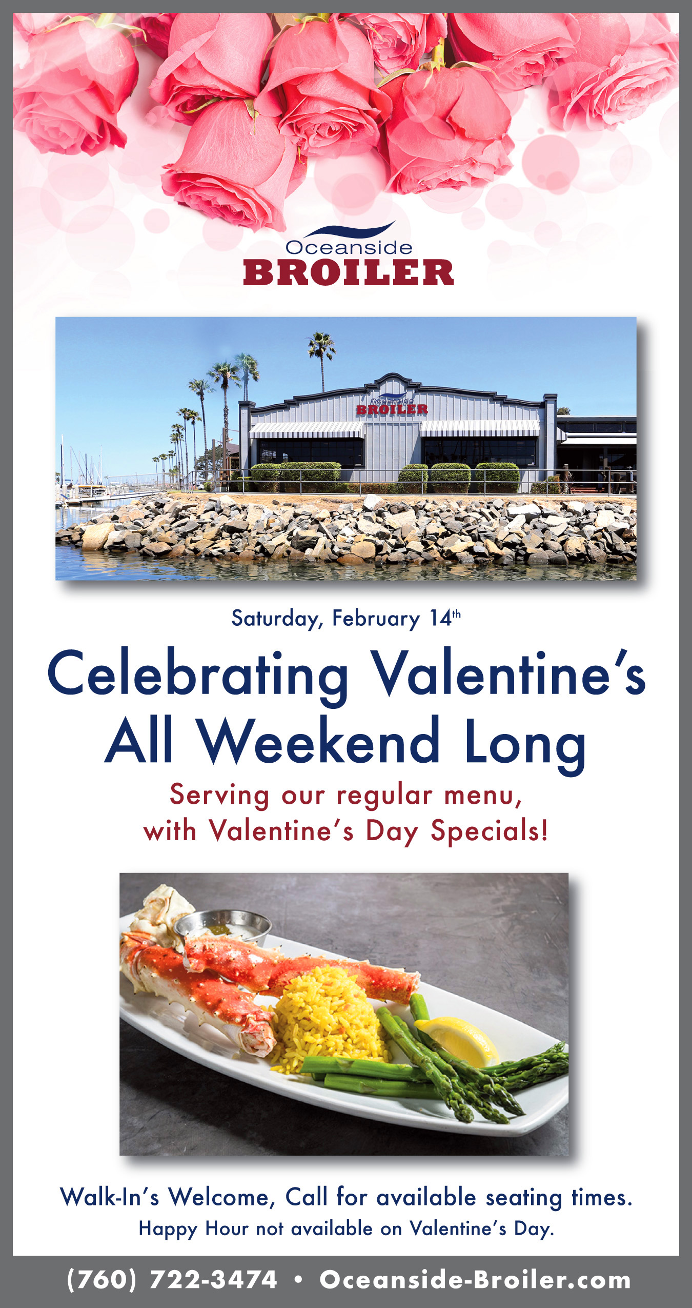 Celebrating Valentine's All Weekend Long! Serving our regular menu, with Valentine's Day Specials