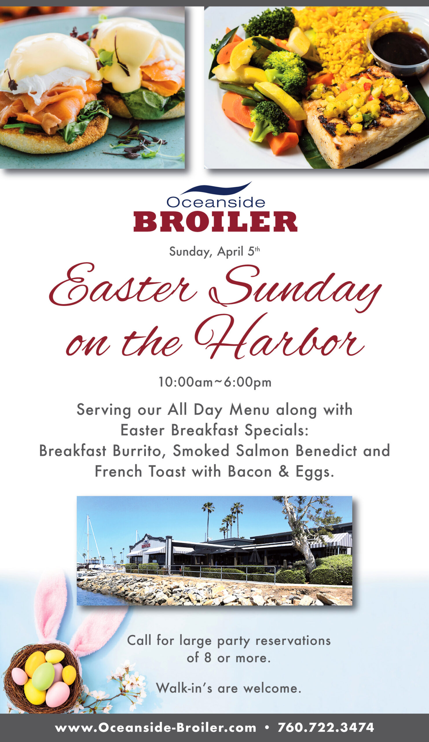 Easter Sunday on the Harbor. Serving all day menu and Easter Breakfast Specials