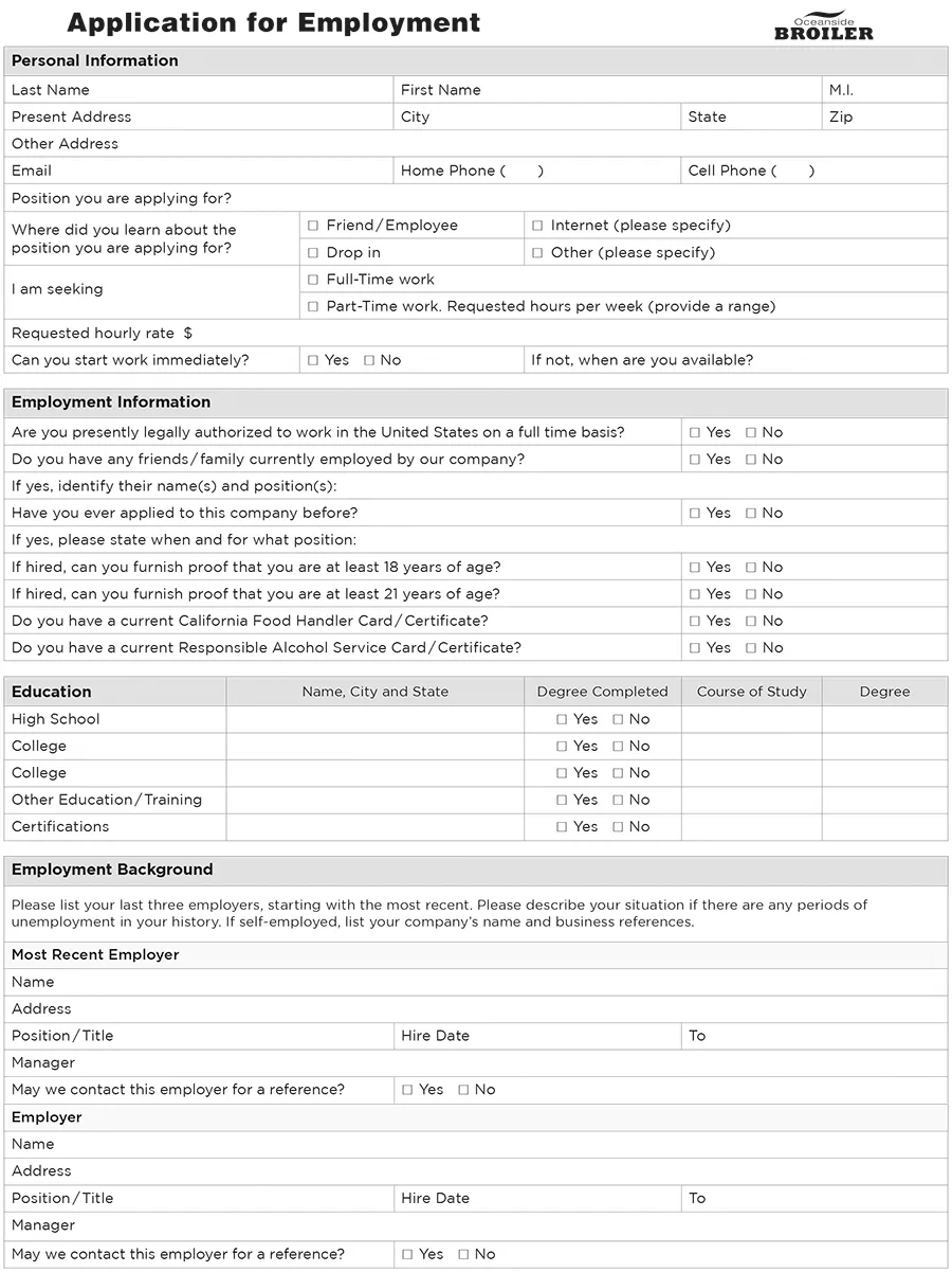 Employee Application Page 2